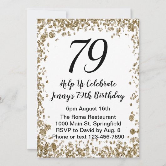 Elegant 79th Birthday Invitation in black and gold 招待状 (正面)