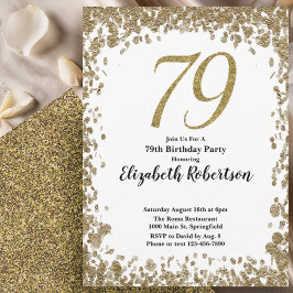 Elegant 79th Birthday Invitation With Gold Sequins 招待状