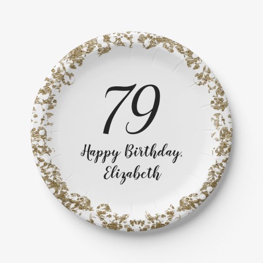 Elegant 79th Birthday Napkins With Gold Sequins ペーパープレート (正面)