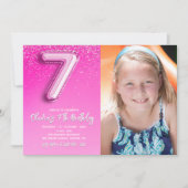 Elegant 7th Birthday girl with photo Numer Ballon 招待状 (正面)