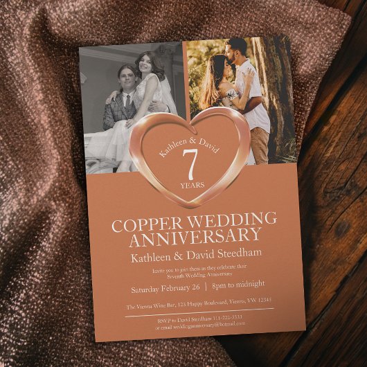 Elegant 7th Copper Wedding Anniversary  招待状