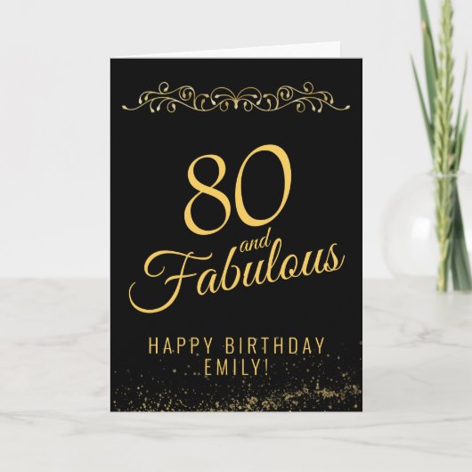 Elegant 80 and Fabulous Ornament 80th Birthday カード (正面)