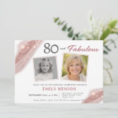 Elegant 80 and Fabulous Rose Gold Photo Birthday 招待状 (スタンド正面)