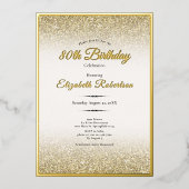 Elegant 80th Birthday Black and Gold Glitter 箔招待状 (正面)