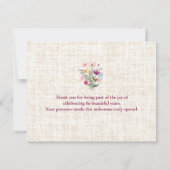 Elegant 80th Birthday for Her - Linen Floral サンキューカード (裏面)
