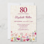 Elegant 80th Birthday for Her - Linen Flowers 招待状 (正面)