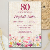 Elegant 80th Birthday for Her - Linen Flowers 招待状