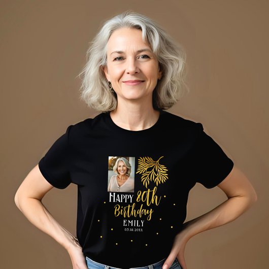 Elegant 80th Birthday Gold Foliage Photo Party トライブレンドTシャツ