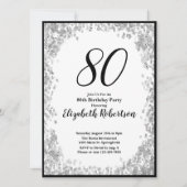 Elegant 80th Birthday Invitation For Her in Silver 招待状 (正面)
