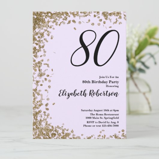 Elegant 80th Birthday Invitation Gold Sequins 招待状 (スタンド正面)
