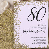 Elegant 80th Birthday Invitation Gold Sequins 招待状