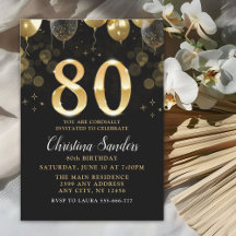 Elegant 80th Birthday Invitation with Gold Ballons