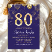 Elegant 80th Birthday Invitation with Gold Ballons 招待状