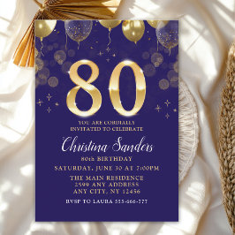 Elegant 80th Birthday Invitation with Gold Ballons 招待状