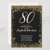 Elegant 80th Birthday Invitation With Gold Sequins 招待状 (正面)