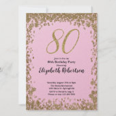 Elegant 80th Birthday Invitation With Gold Sequins 招待状 (正面)