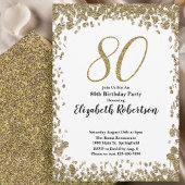 Elegant 80th Birthday Invitation With Gold Sequins 招待状