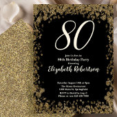 Elegant 80th Birthday Invitation With Gold Sequins 招待状