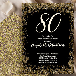 Elegant 80th Birthday Invitation With Gold Sequins 招待状