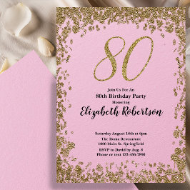 Elegant 80th Birthday Invitation With Gold Sequins 招待状