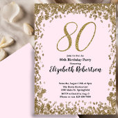 Elegant 80th Birthday Invitation With Gold Sequins 招待状