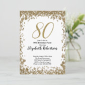 Elegant 80th Birthday Invitation With Gold Sequins 招待状 (スタンド正面)