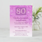Elegant 80th Birthday Pink Glitter  招待状 (スタンド正面)