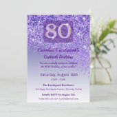 Elegant 80th Birthday Purple Glitter  招待状 (スタンド正面)