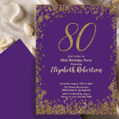 Elegant 80th Purple Birthday Invitation Gold  招待状