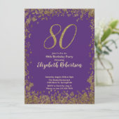Elegant 80th Purple Birthday Invitation Gold  招待状 (スタンド正面)