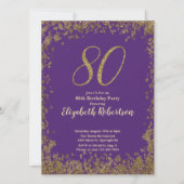 Elegant 80th Purple Birthday Invitation Gold  招待状 (正面)