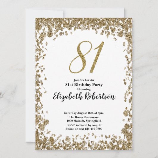 Elegant 81st Birthday Invitation For Her in Gold 招待状 (正面)