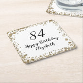Elegant 84th Birthday Coasters With Gold Sequins スクエアペーパーコースター (アングル)
