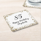 Elegant 85th Birthday Coasters With Gold Sequins スクエアペーパーコースター (アングル)