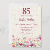 Elegant 85th Birthday for Her - Linen Floral 招待状 (正面)