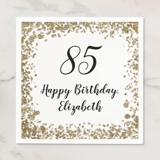 Elegant 85th Birthday Napkins With Gold Sequins スタンダードカクテルナプキン