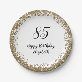 Elegant 85th Birthday Plates With Gold Sequins ペーパープレート