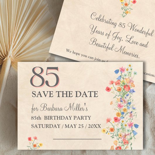 Elegant 85th Birthday - Wildflower Design 85 Years セーブザデート
