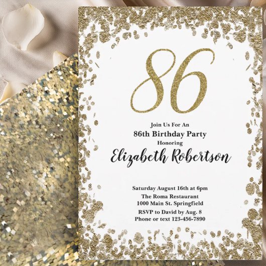 Elegant 86th Birthday Invitation For Her in Gold 招待状