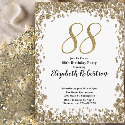 Elegant 88th Birthday Invitation For Her in Gold 招待状