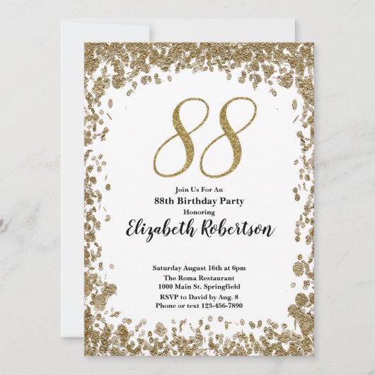 Elegant 88th Birthday Invitation For Her in Gold 招待状 (正面)