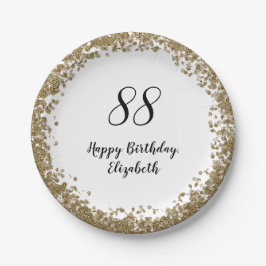 Elegant 88th Birthday Plates With Gold Sequins ペーパープレート