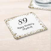 Elegant 89th Birthday Coasters With Gold Sequins スクエアペーパーコースター (アングル)
