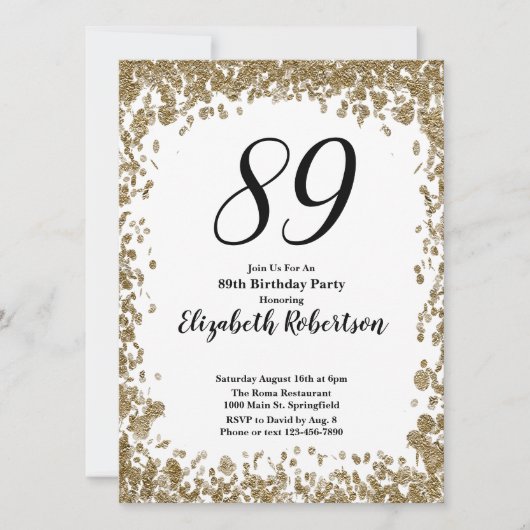 Elegant 89th Birthday Invitation For Her in Gold 招待状 (正面)