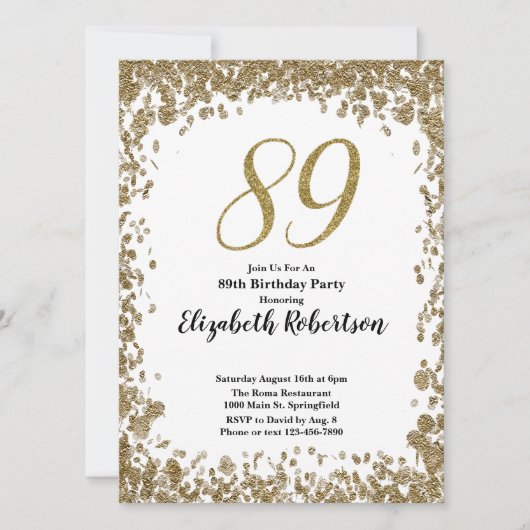 Elegant 89th Birthday Invitation For Her in Gold 招待状 (正面)