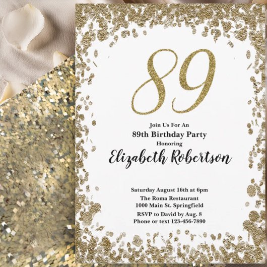 Elegant 89th Birthday Invitation For Her in Gold 招待状