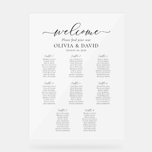 Elegant 8 Tables Welcome Acrylic Seating Chart アクリルサイン (正面)