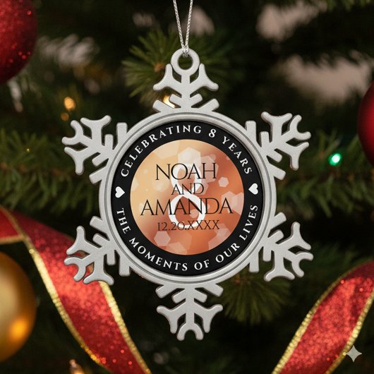 Elegant 8th Bronze Wedding Anniversary スノーフレークピューターオーナメント