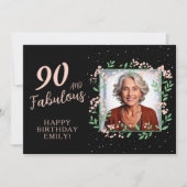 Elegant 90 and Fabulous Flower 90th Birthday Photo カード (正面)