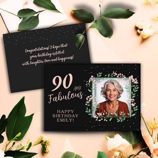 Elegant 90 and Fabulous Flower 90th Birthday Photo カード